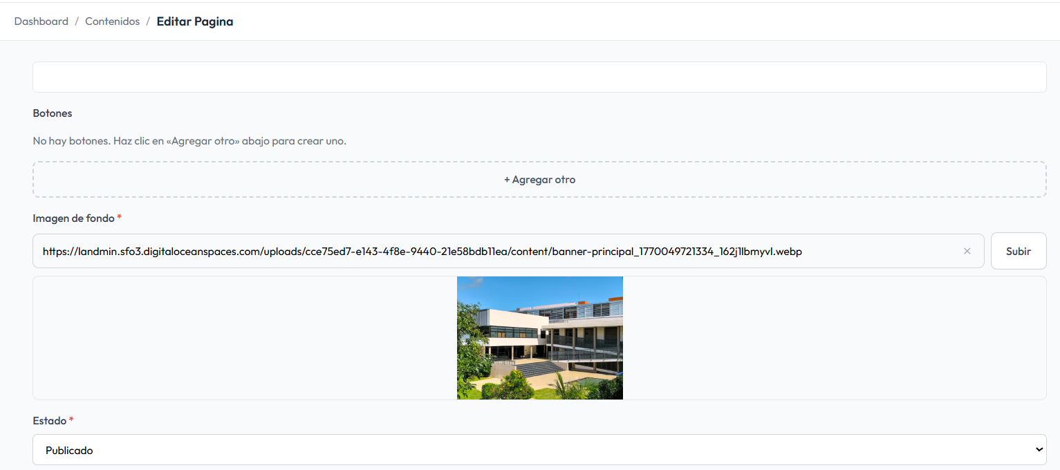 Campo para subir imagen en un contenido