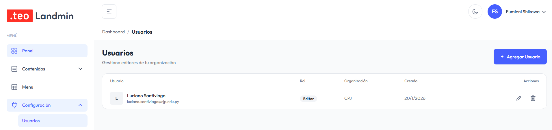 Lista de usuarios editores